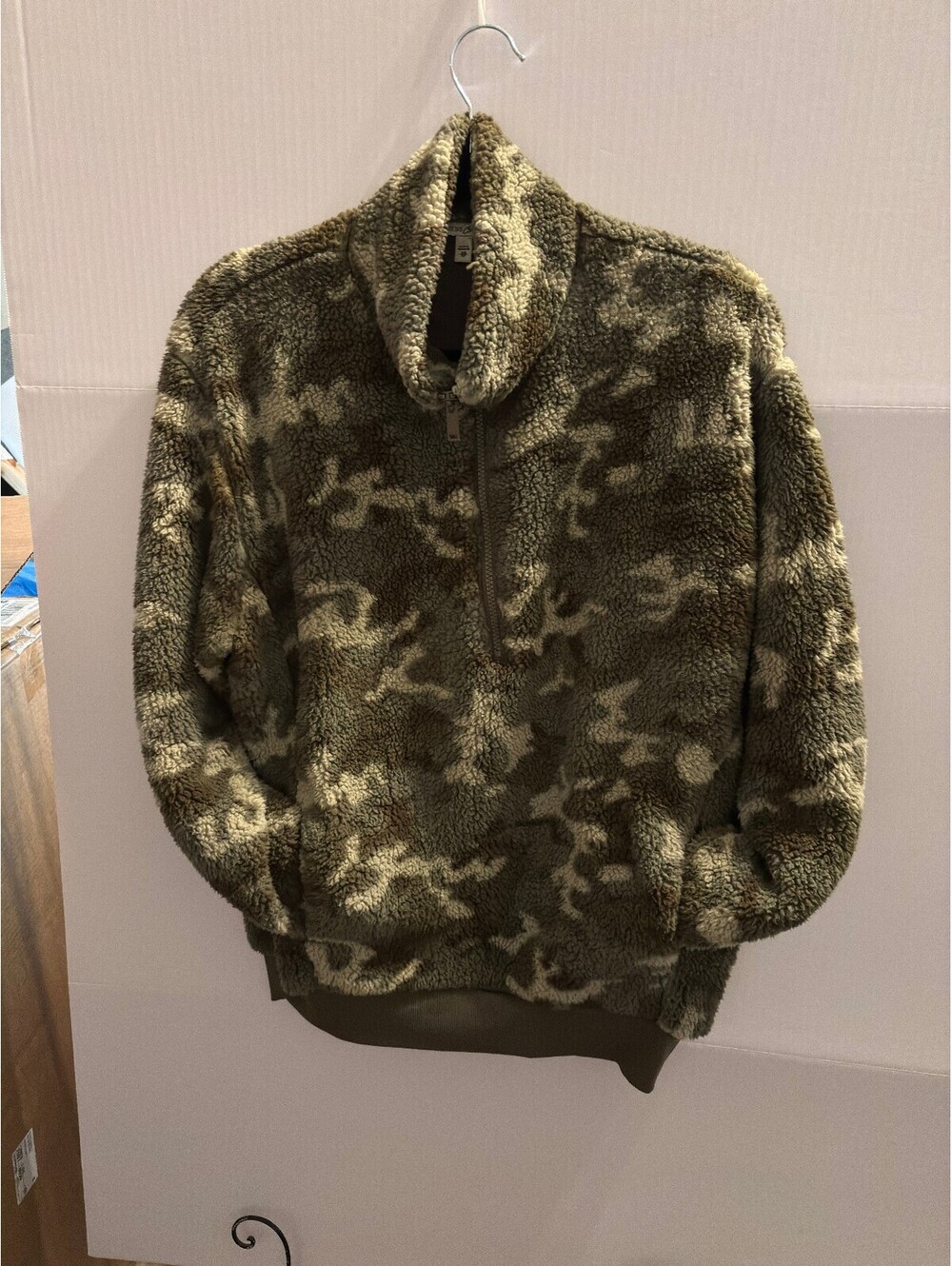 Express Stress Olive Camo Sherpa Quarter-Zip Pullover Women's Fleece Jacket XS